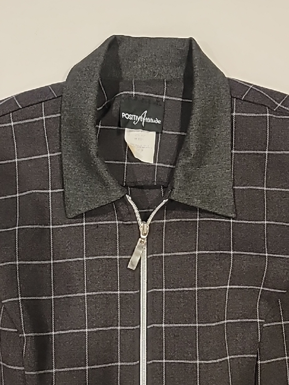 Positive Attitude Black Windowpane Zip Bomber Jacket - Picture 6 of 13